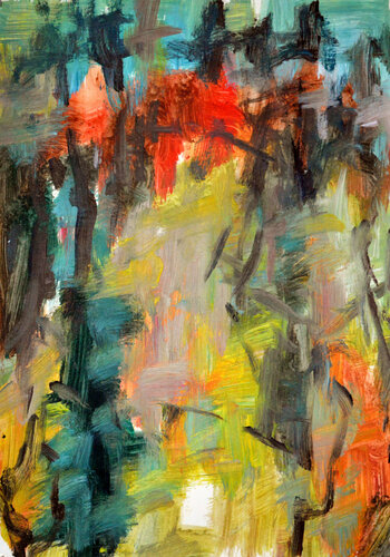 Yellow road in the forest - abstract di Gabriëlla Cleuren, Opera su carta in vendita su Singulart