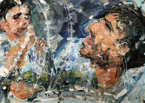The crying of the father par Gabriëlla Cleuren, Œuvre sur papier en vente sur Singulart