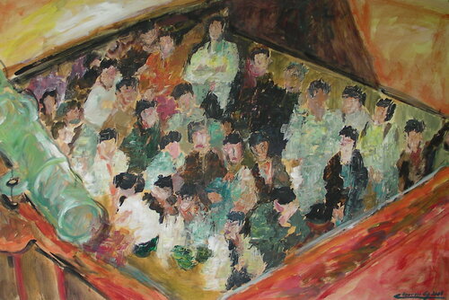 Prisoners in a box - Is there a future for them di Gabriëlla Cleuren, Pittura in vendita su Singulart
