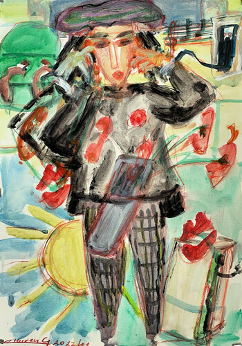 Testing my hearing di Gabriëlla Cleuren, Pittura in vendita su Singulart