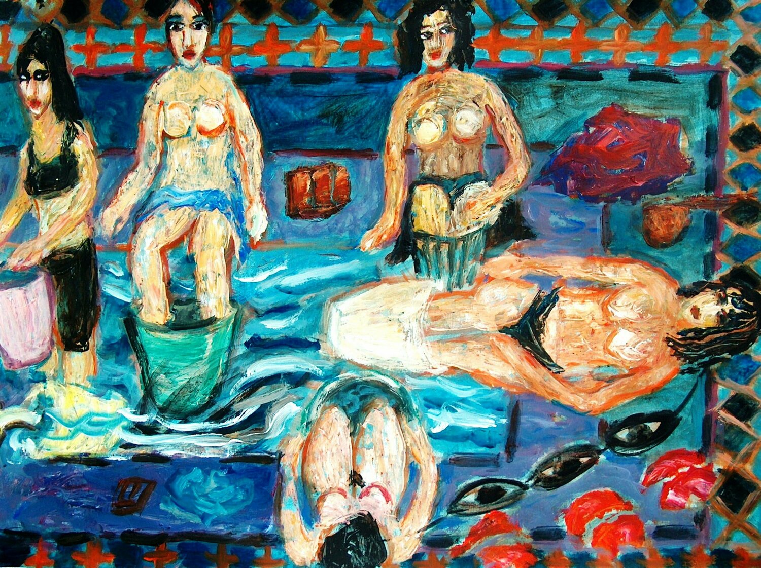Tunisian ritual with five women Gabriëlla Cleuren Werk auf Papier zu verkaufen