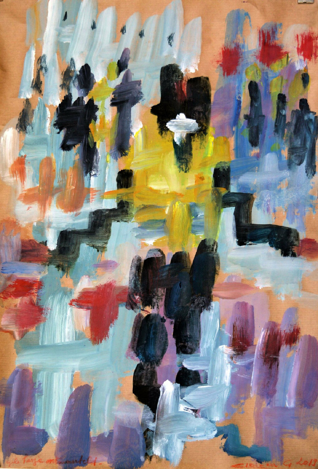 Yellow displeasure 01 Gabriëlla Cleuren Werk auf Papier zu verkaufen