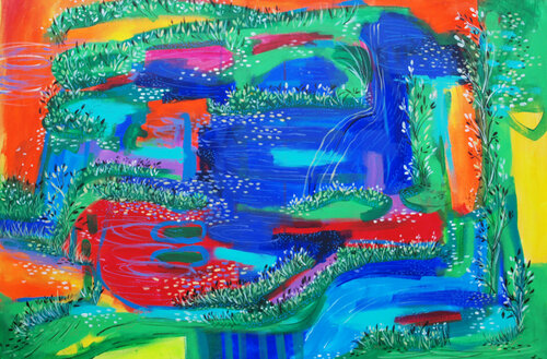 Falling waterfalls 02 di Aasiri Wickremage, Pittura in vendita su Singulart