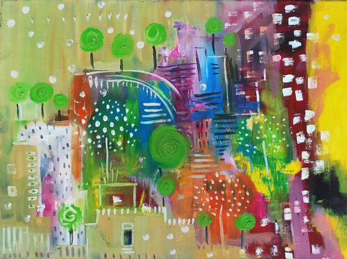 Between the mountains di Aasiri Wickremage, Pittura in vendita su Singulart
