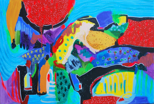 Cities through curtains of water van Aasiri Wickremage, Schilderij te koop op Singulart