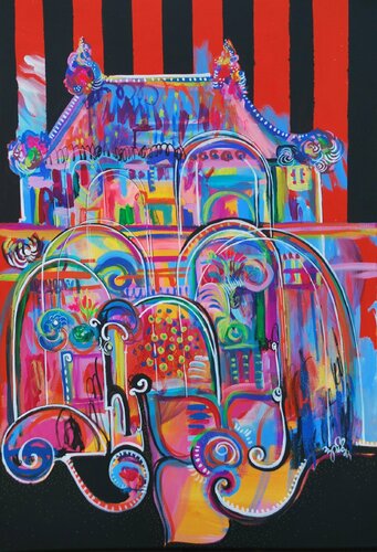 Red Teahouse 02 van Aasiri Wickremage, Schilderij te koop op Singulart