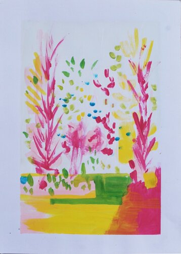 Pink shrubs van Aasiri Wickremage, Werk op papier te koop op Singulart