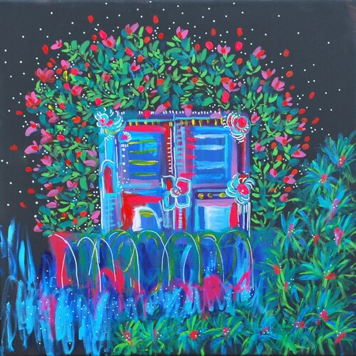Blossoms on my window sill di Aasiri Wickremage, Pittura in vendita su Singulart