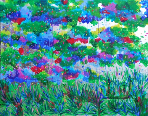 Silvery Enchantment: Abstract Forest Whispers di Aasiri Wickremage, Pittura in vendita su Singulart
