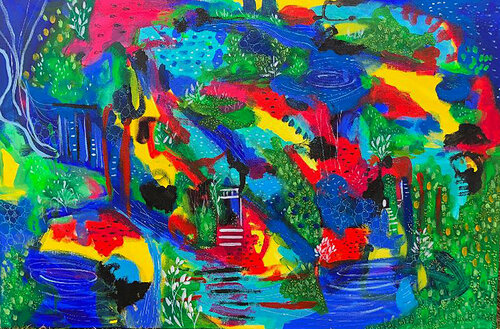 Falling waterfalls di Aasiri Wickremage, Pittura in vendita su Singulart