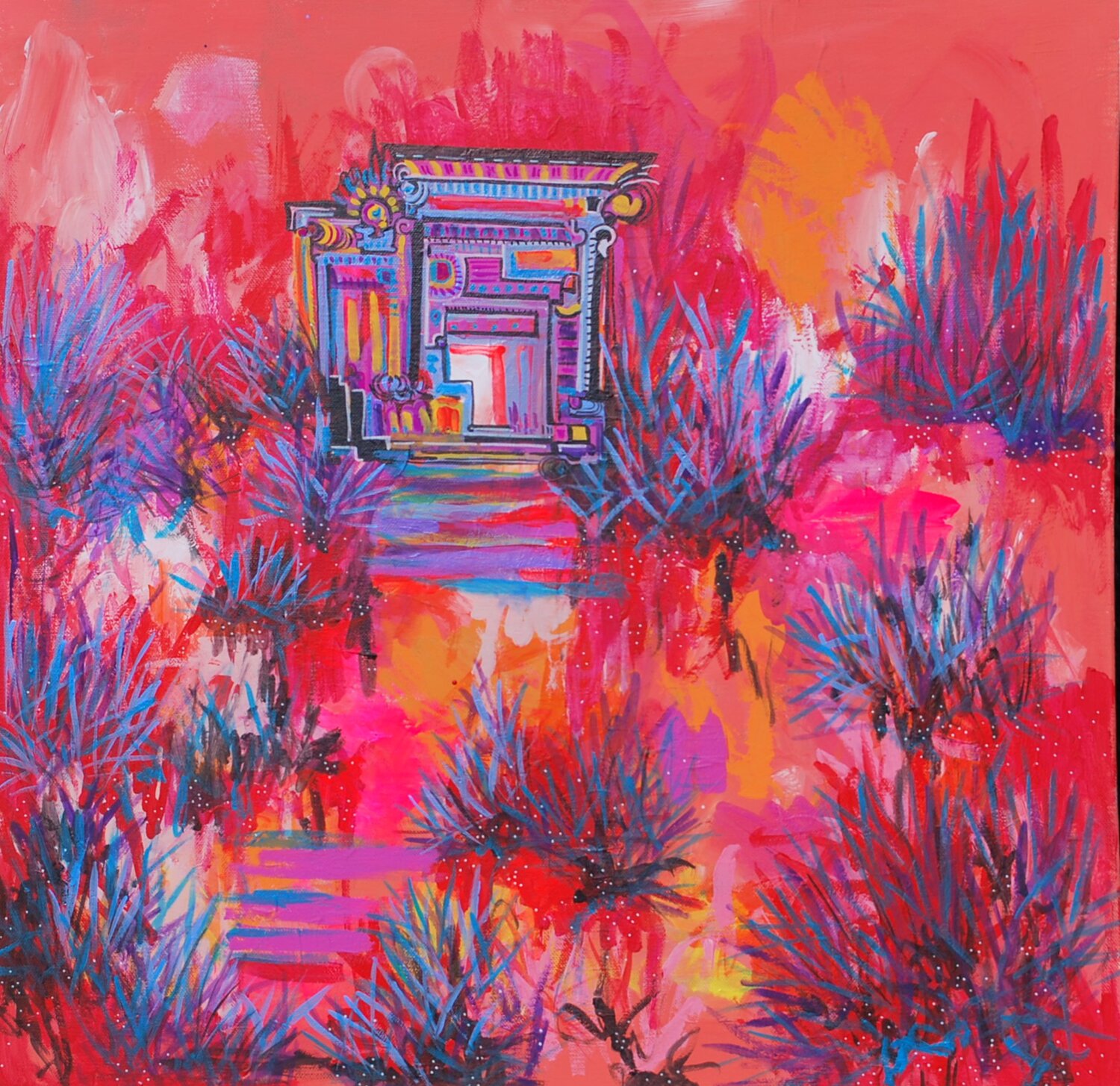 Crimson Spring: Abstract Expressionism with South East Asian Flair\, image size:1500x1455