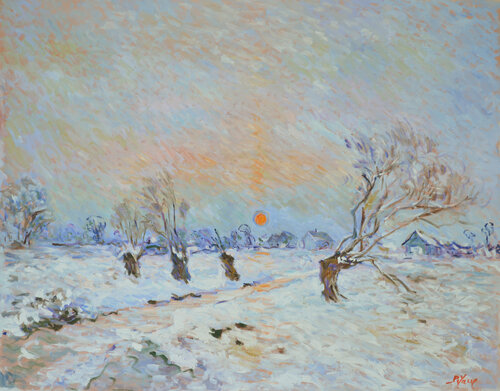 Campagne enneigée près de Rouen van Patrick MARIE, Schilderij te koop op Singulart