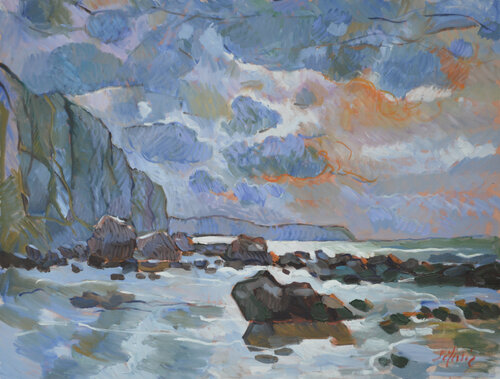Rochers en contre jour - falaises normandes van Patrick MARIE, Schilderij te koop op Singulart