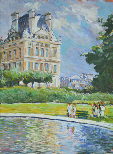 Le Louvre - Le parc by Patrick MARIE, Painting for Sale on Singulart