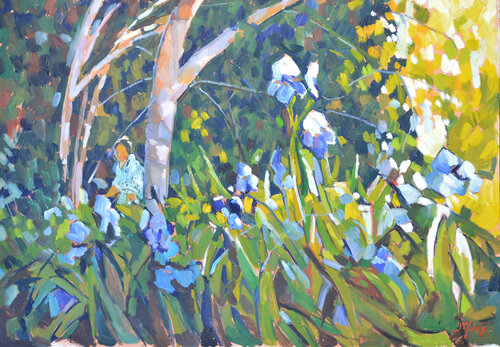 Les iris bleus van Patrick MARIE, Schilderij te koop op Singulart