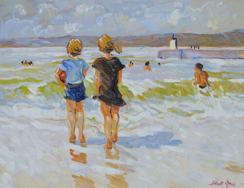 Deux enfants au bord de la mer van Patrick MARIE, Schilderij te koop op Singulart