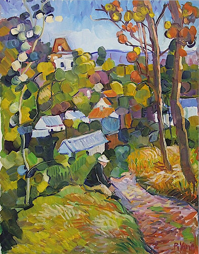 Chemin en automne di Patrick MARIE, Pittura in vendita su Singulart