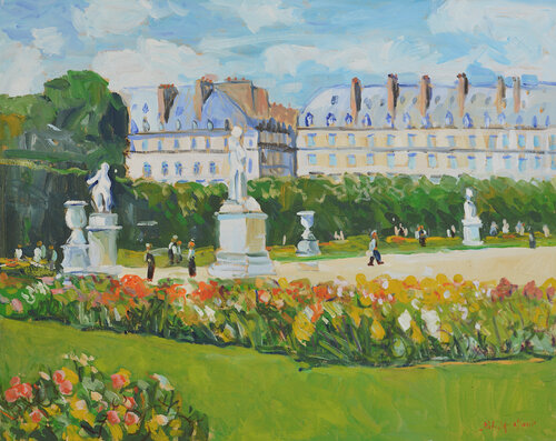 Le jardin fleuri des Tuileries van Patrick MARIE, Schilderij te koop op Singulart