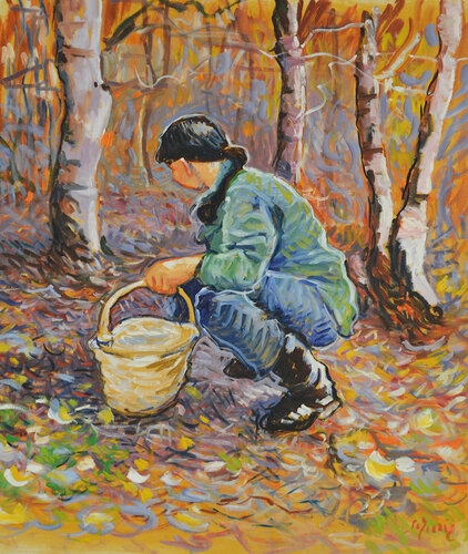 La cueillette de champignons di Patrick MARIE, Pittura in vendita su Singulart