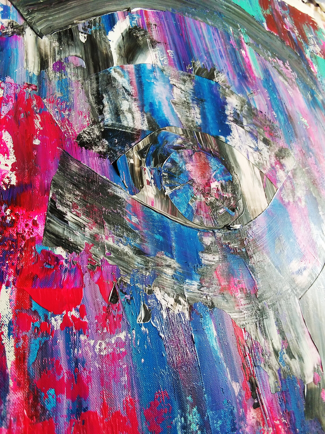 Behind blue eyes Abstract painting blue, fuchsia, hot pink, veri peri