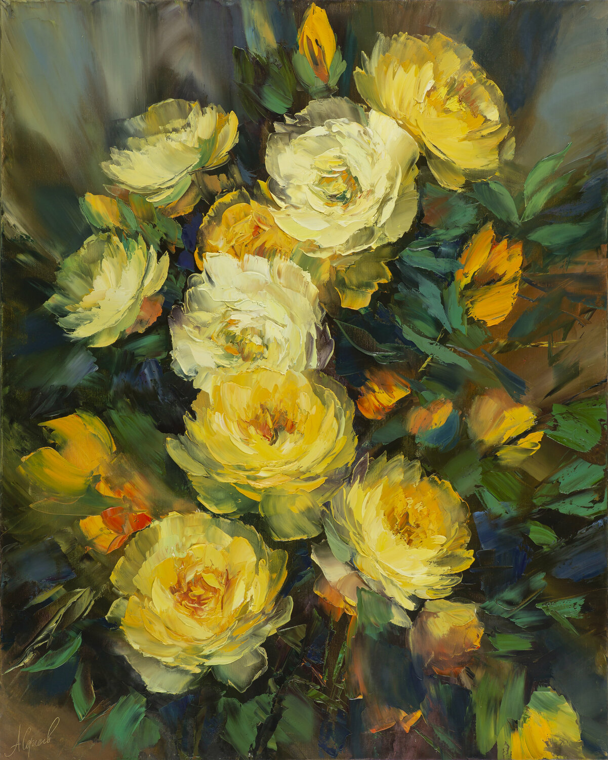 Yellow roses by Alexandr Sergeev (2020) : Painting Oil on