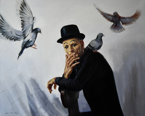 The birdman mime van Serghei Ghetiu, Schilderij te koop op Singulart