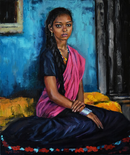 A girl from India van Serghei Ghetiu, Schilderij te koop op Singulart