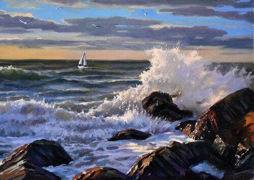 The beauty of evening sea van Serghei Ghetiu, Schilderij te koop op Singulart