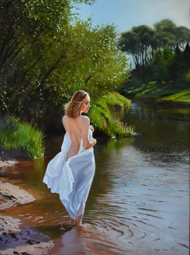 At the forest river II van Serghei Ghetiu, Schilderij te koop op Singulart