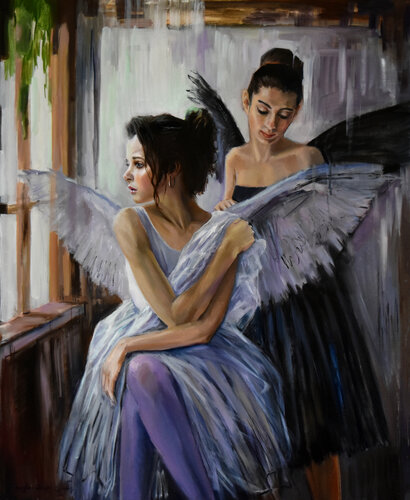 The ballet angels, preparing for flying van Serghei Ghetiu, Schilderij te koop op Singulart