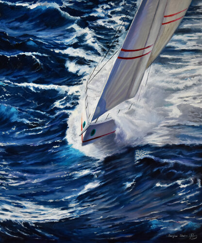 Against the sea wind II van Serghei Ghetiu, Schilderij te koop op Singulart