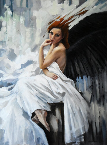 An angel with dark wings van Serghei Ghetiu, Schilderij te koop op Singulart