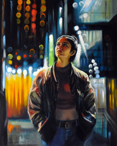 Walking in the night van Serghei Ghetiu, Schilderij te koop op Singulart