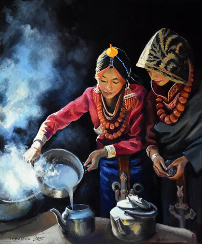 The Tibetan tea van Serghei Ghetiu, Schilderij te koop op Singulart