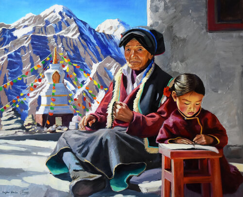 An usual day in Tibet van Serghei Ghetiu, Schilderij te koop op Singulart