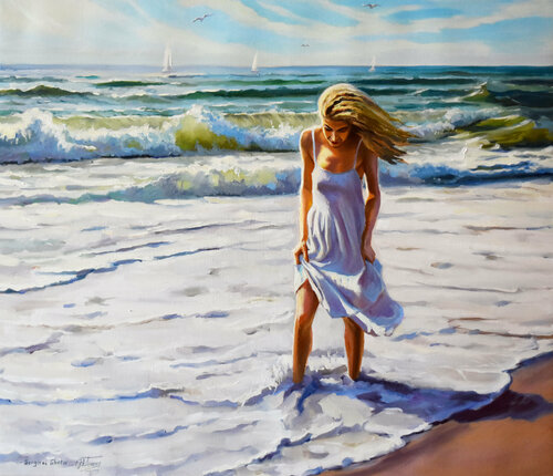 Walking on the beach van Serghei Ghetiu, Schilderij te koop op Singulart
