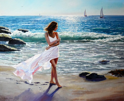 Walking on the beach III van Serghei Ghetiu, Schilderij te koop op Singulart