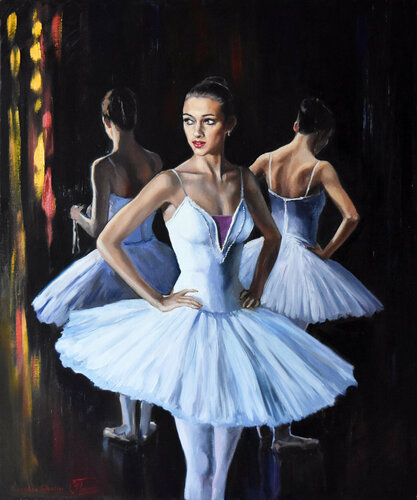 Ballerinas, behind the scene, after performance van Serghei Ghetiu, Schilderij te koop op Singulart