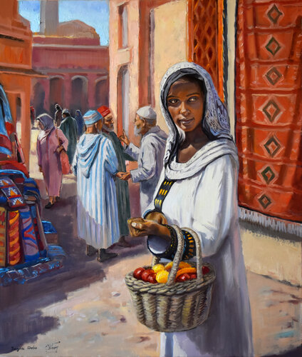 The faces of the world: A busy day in Morocco van Serghei Ghetiu, Schilderij te koop op Singulart