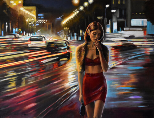 A night walk di Serghei Ghetiu, Pittura in vendita su Singulart