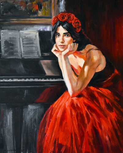 The piano player van Serghei Ghetiu, Schilderij te koop op Singulart