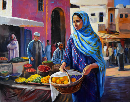 An ordinary day at the market of the East van Serghei Ghetiu, Schilderij te koop op Singulart
