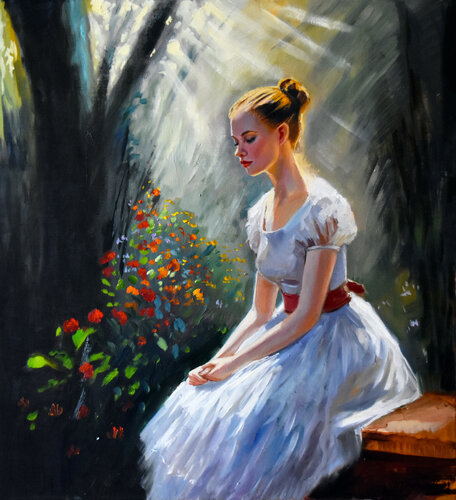 A girl portrait in the mystical forest van Serghei Ghetiu, Schilderij te koop op Singulart