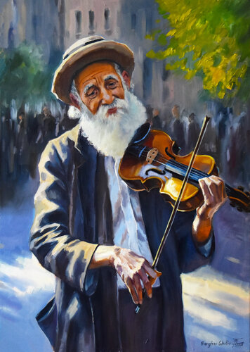 The old violin player van Serghei Ghetiu, Schilderij te koop op Singulart