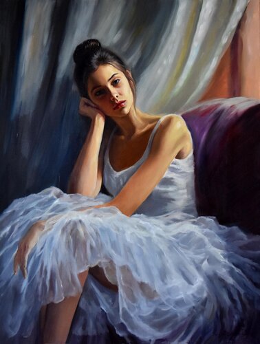 The sadness of ballerina van Serghei Ghetiu, Schilderij te koop op Singulart