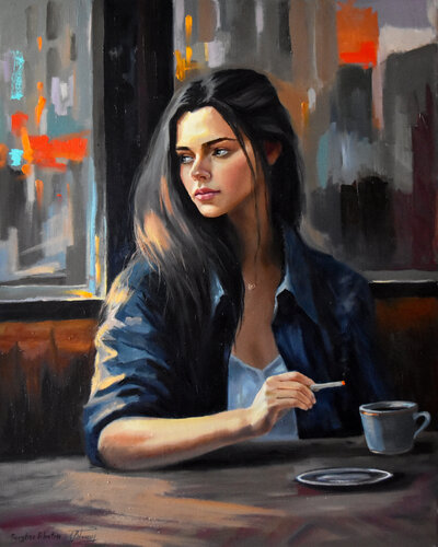 A girl with a cigarette van Serghei Ghetiu, Schilderij te koop op Singulart