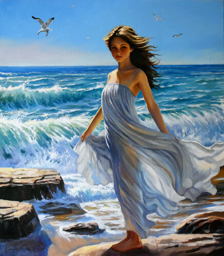 A GIRL WHO LOVES THE SEA van Serghei Ghetiu, Schilderij te koop op Singulart