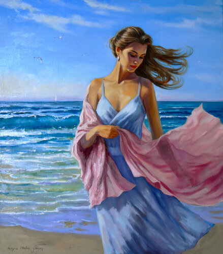 The windy day on the sea van Serghei Ghetiu, Schilderij te koop op Singulart