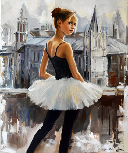 A lovely city of a small ballerina van Serghei Ghetiu, Schilderij te koop op Singulart