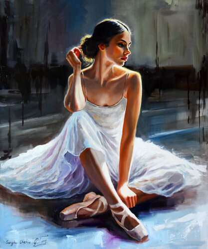 A ballerina portrait with dark background II van Serghei Ghetiu, Schilderij te koop op Singulart